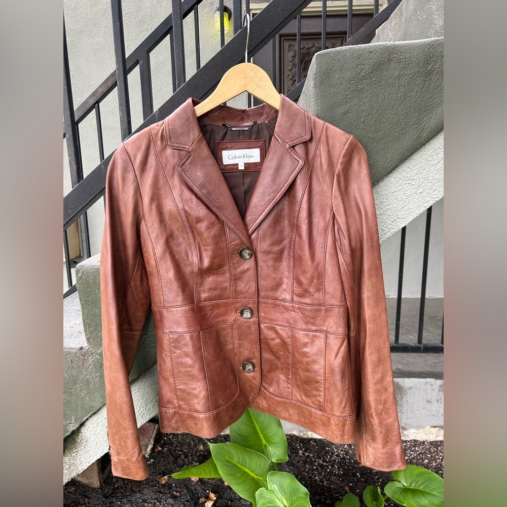 Calvin Klein Vintage Leather Jacket Y2K Sz Small Bohemian Boho Western